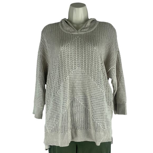 Zenergy by Chico's Rosie Pointelle Hooded Sweater MetallicTan Size 2/ L - Picture 3 of 9